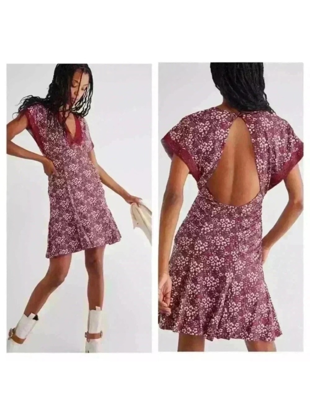 Free People Sweet Talker Mini Dress in Red Floral Size XS Lace Trimming